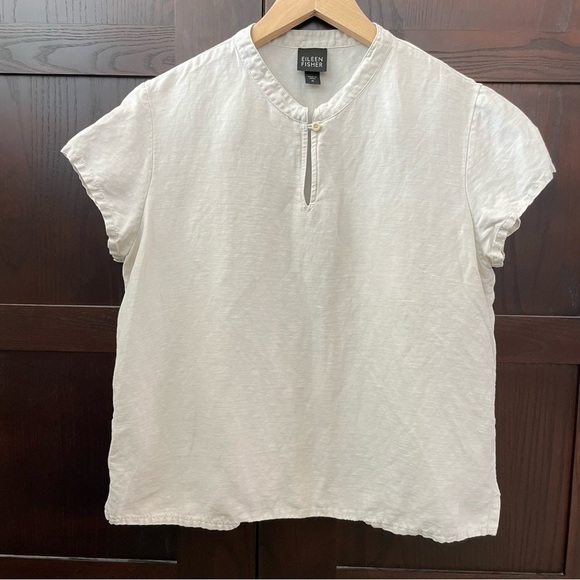 Eileen Fisher Tops - Eileen Fisher linen blend mandarin collar cap sleeve lagenlook top medium